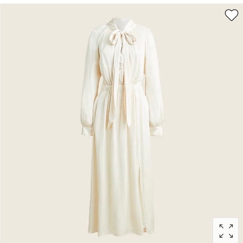 J Crew Ivory Featherweight Satin Tie Neck Dress, size xs NWT